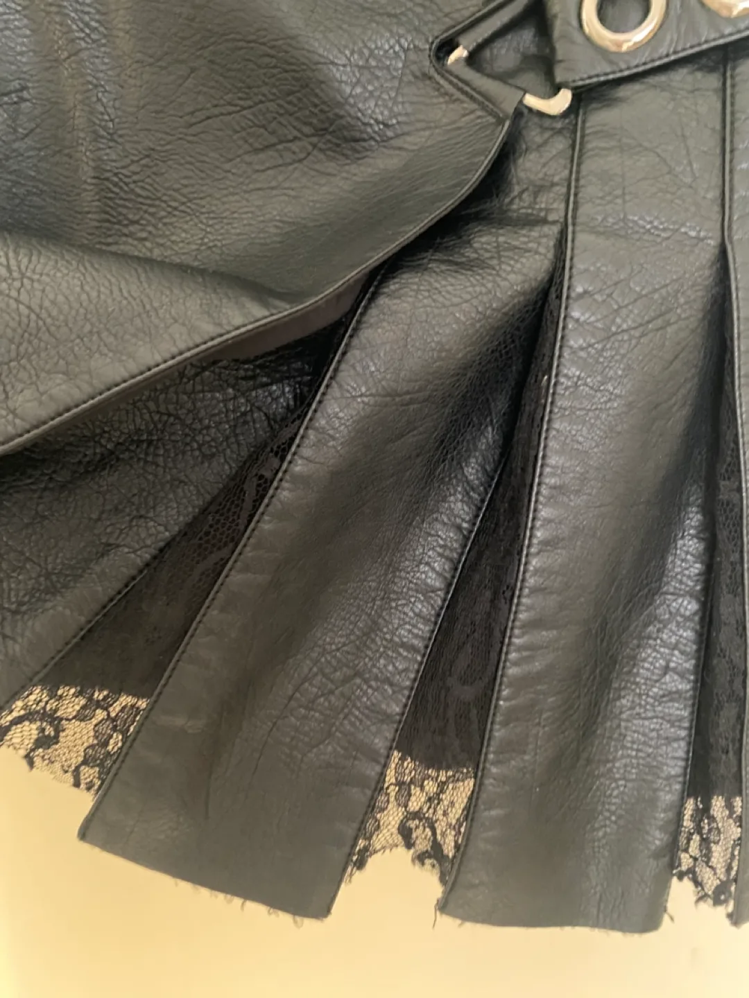 Black Faux Leather Mini Kilt Style Skirt image indicator(4)