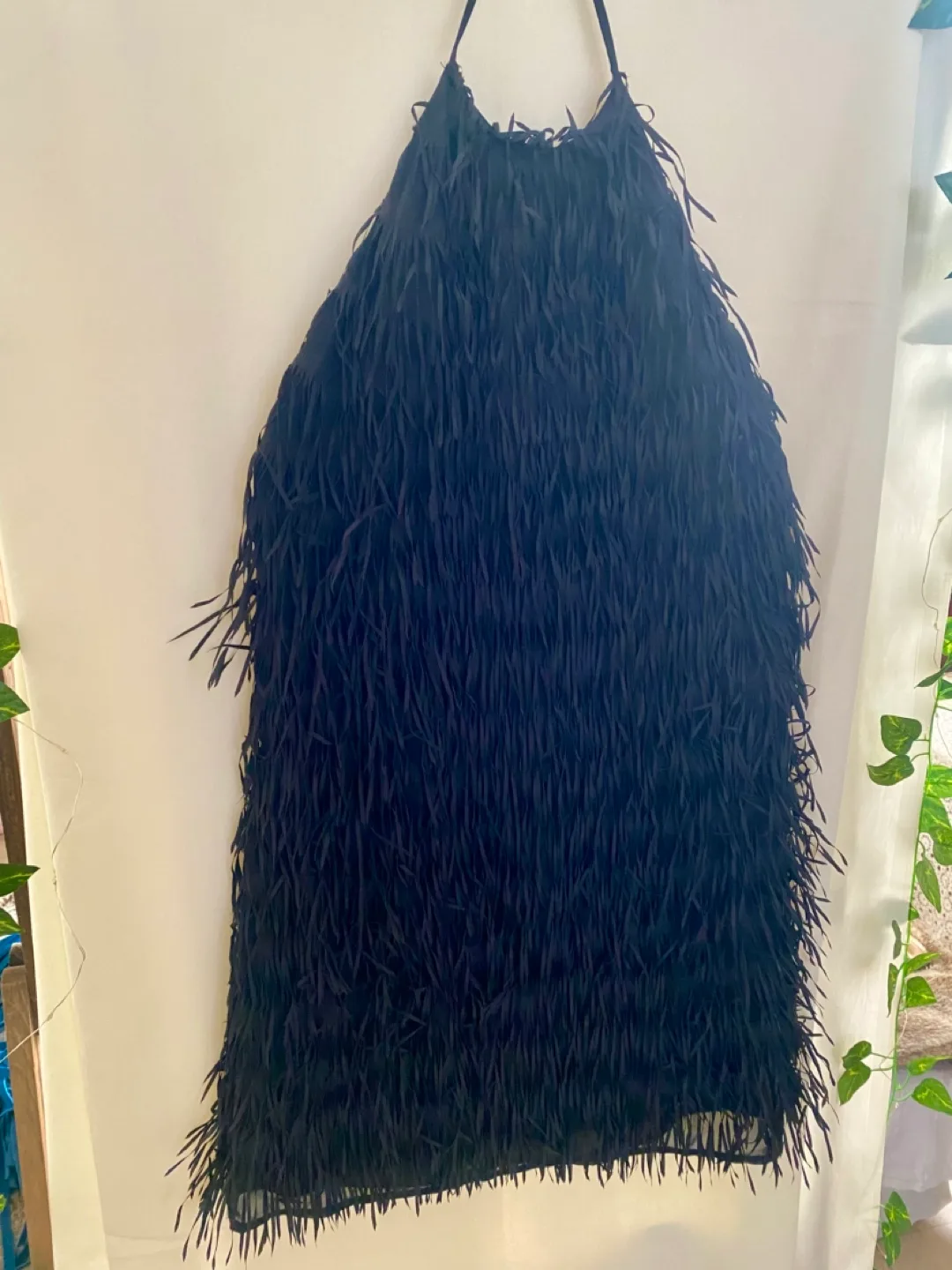 Black Fringe Halter Mini Dress image indicator(2)
