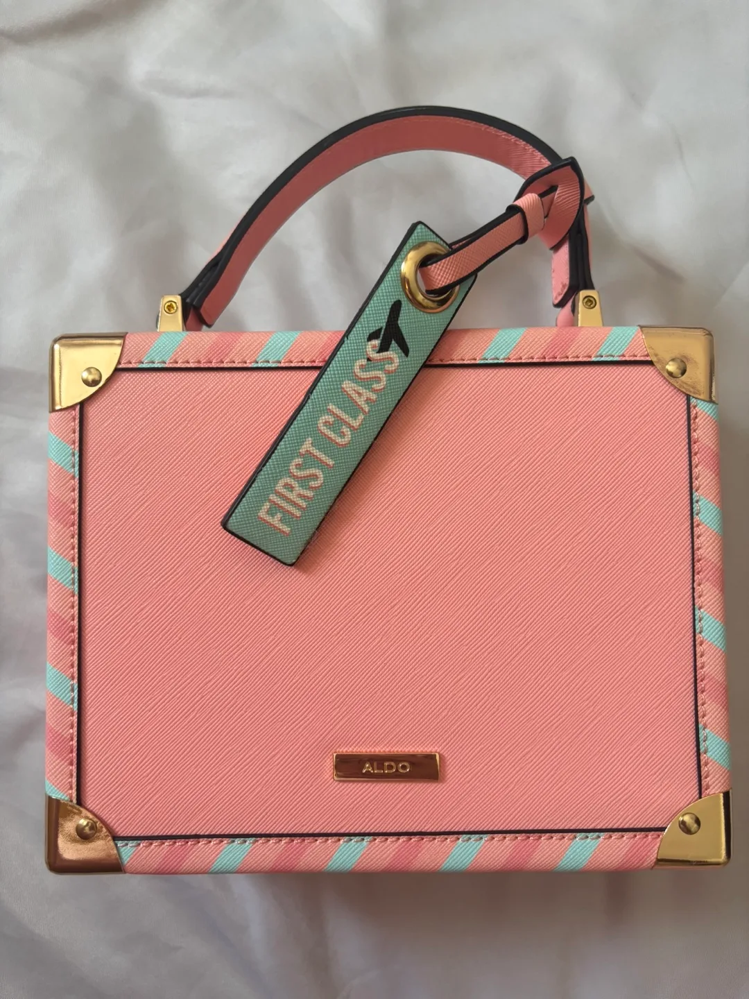Aldo Pink Striped Box Handbag image indicator(3)