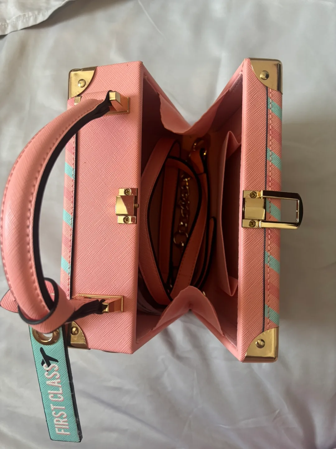 Aldo Pink Striped Box Handbag image indicator(5)
