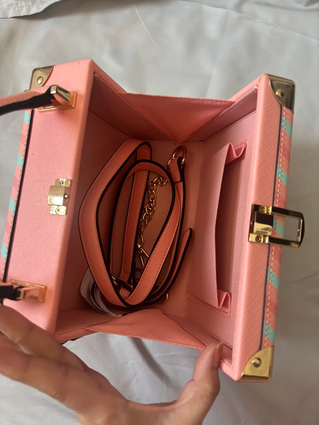 Aldo Pink Striped Box Handbag image indicator(6)