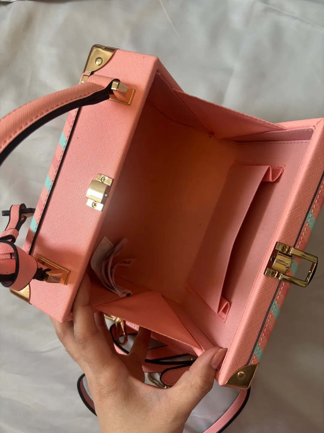 Aldo Pink Striped Box Handbag image indicator(7)