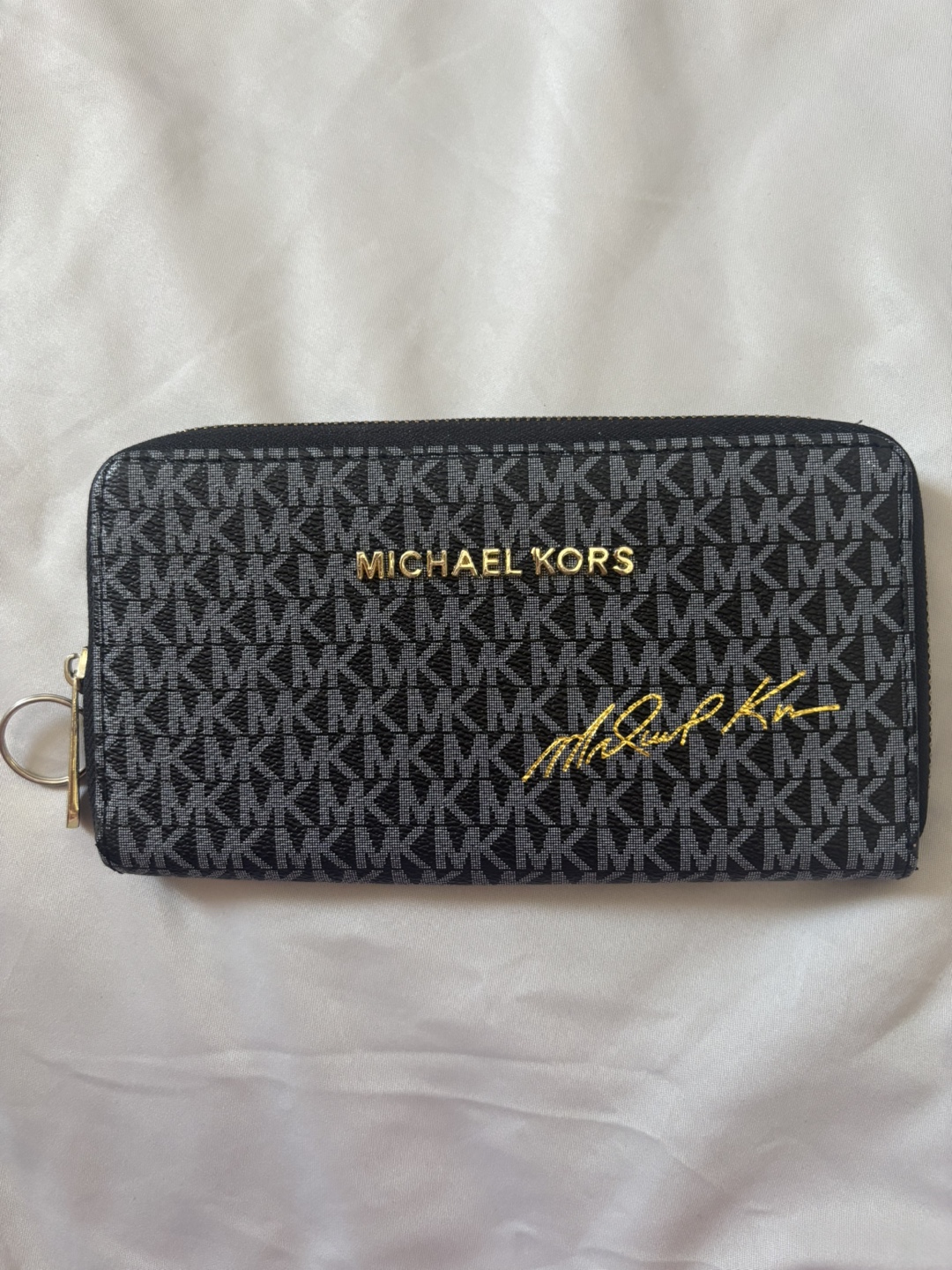 Michael Kors Black and Grey Signature Zip-Around Wallet