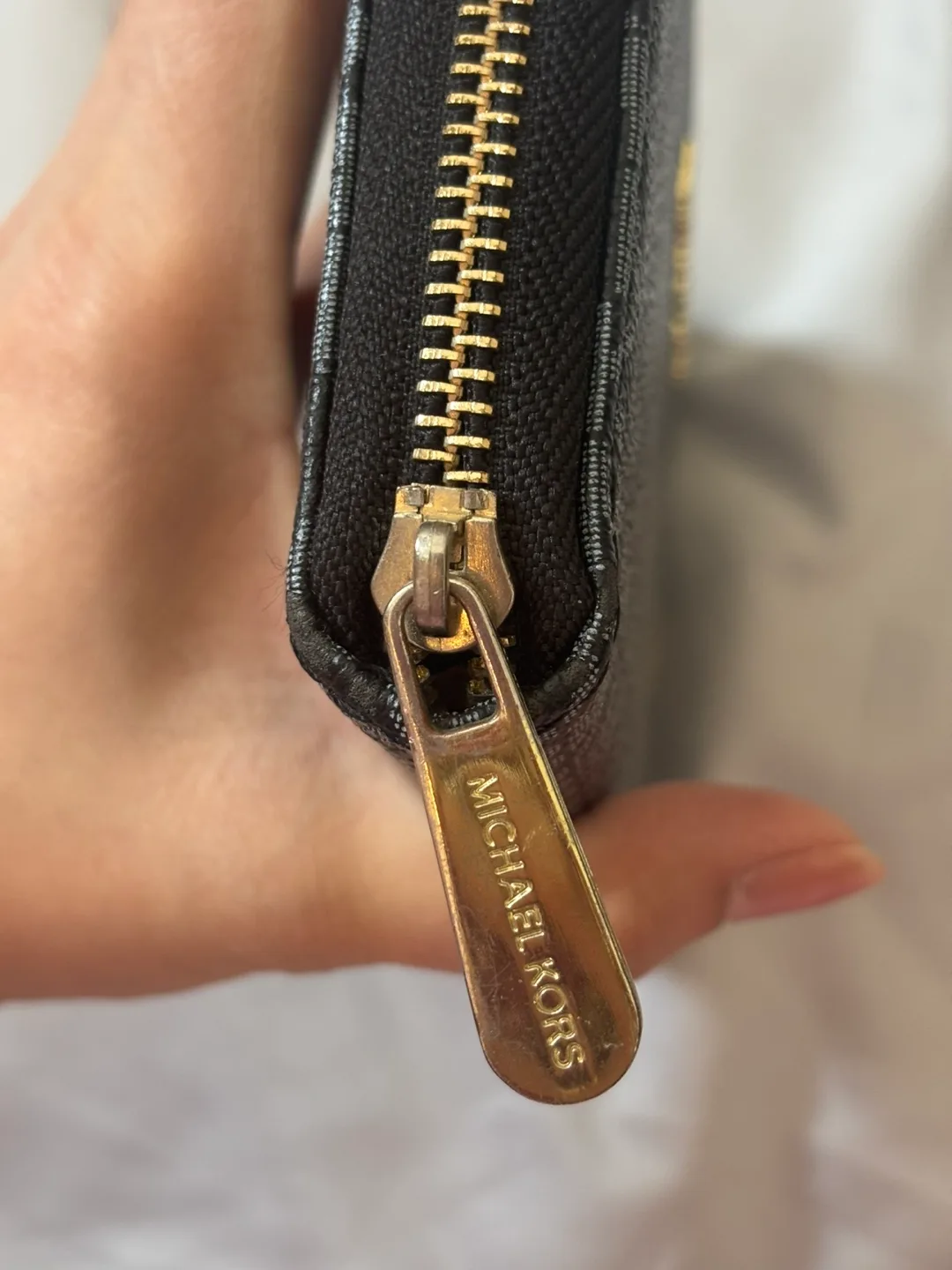 Michael Kors Black and Grey Signature Zip-Around Wallet image indicator(3)