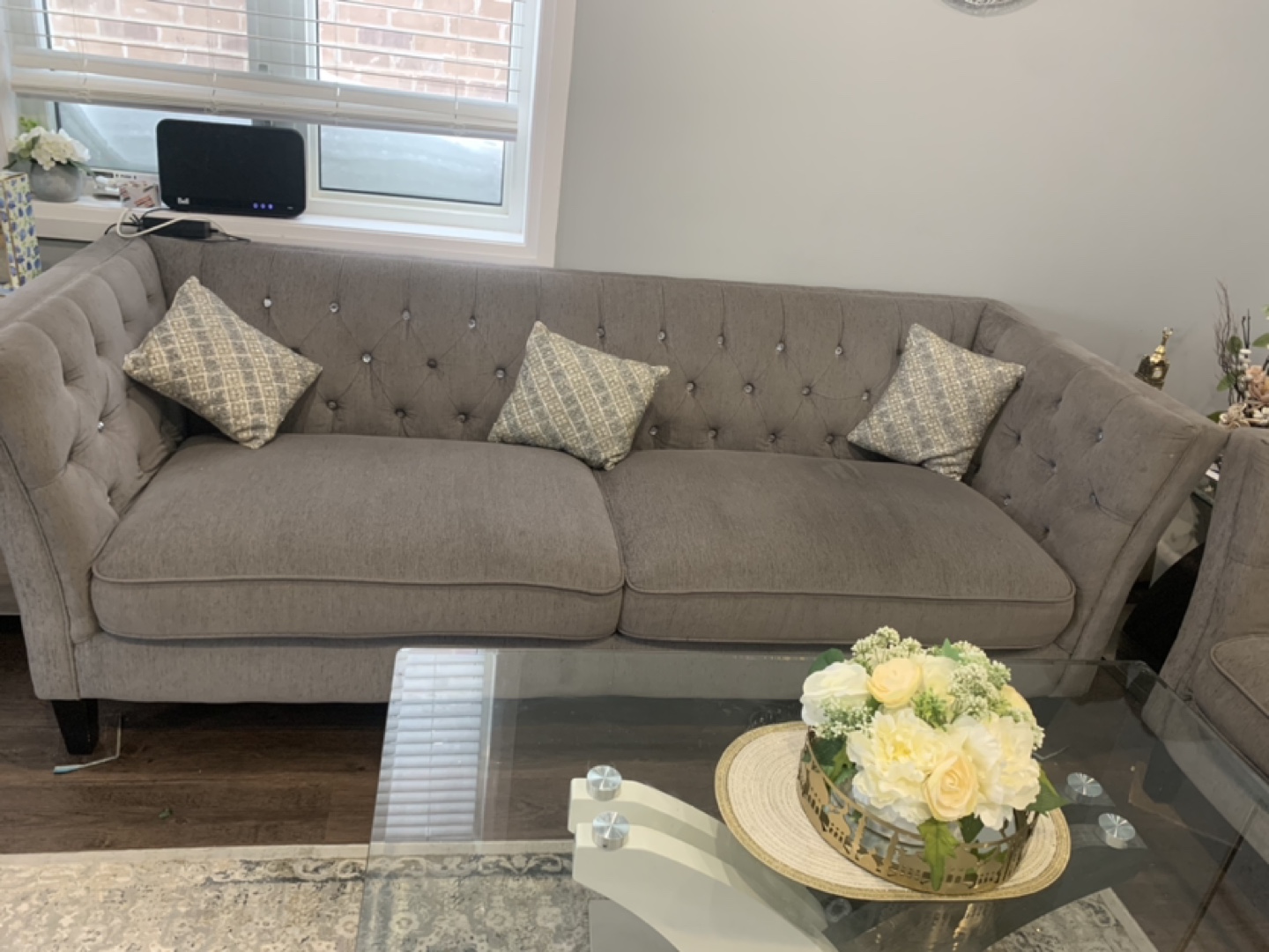 Set of two Grey Sectional Sofa with Crystal Button Tufting - photo 3