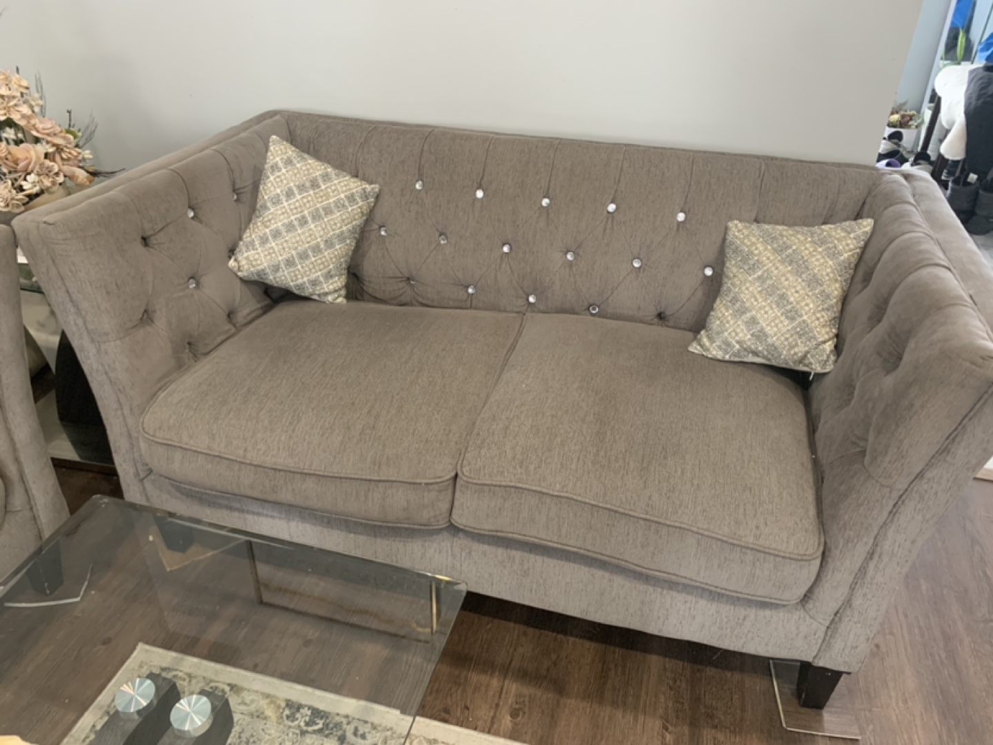 Set of two Grey Sectional Sofa with Crystal Button Tufting - photo 4