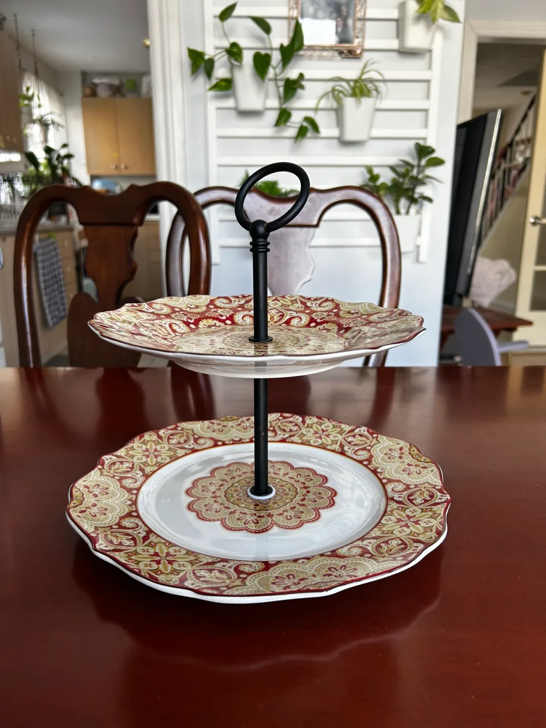 Two-Tiered Serving Stand, Red and Gold Paisley Design image indicator(5)