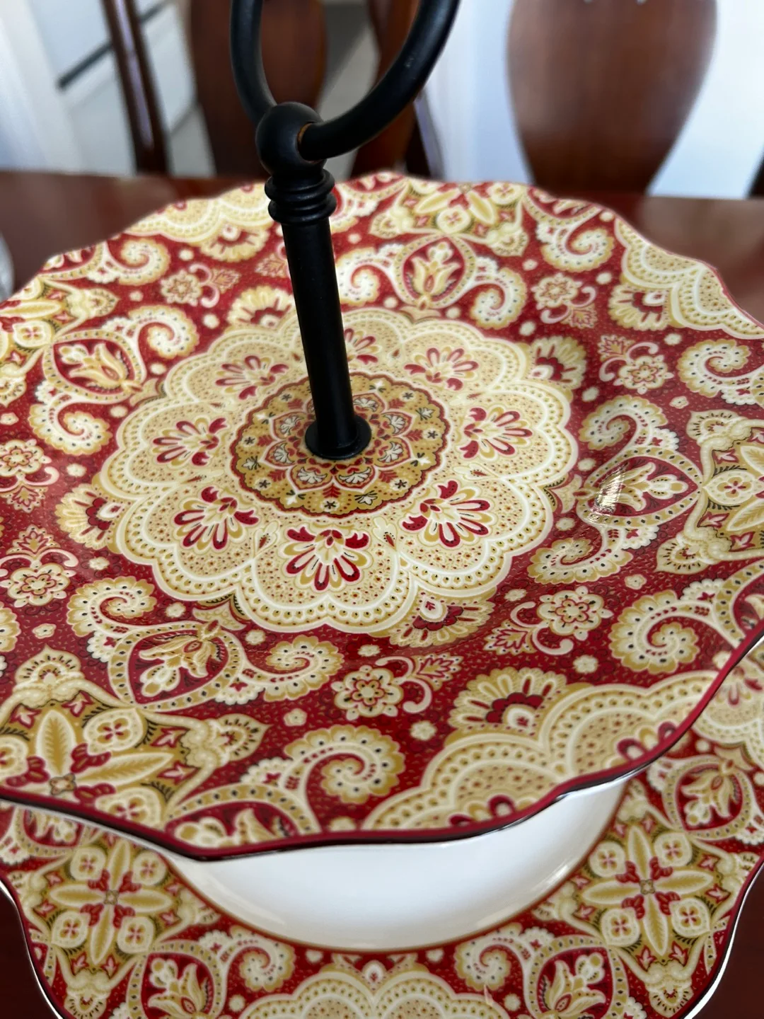 Two-Tiered Serving Stand, Red and Gold Paisley Design image indicator(4)