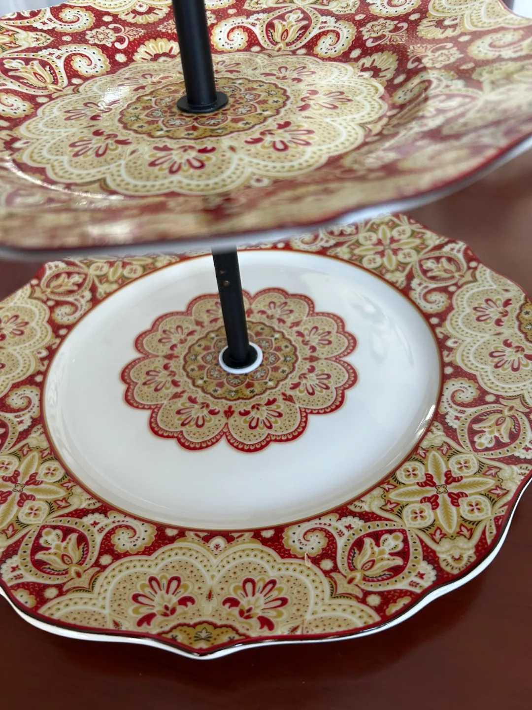Two-Tiered Serving Stand, Red and Gold Paisley Design image indicator(3)
