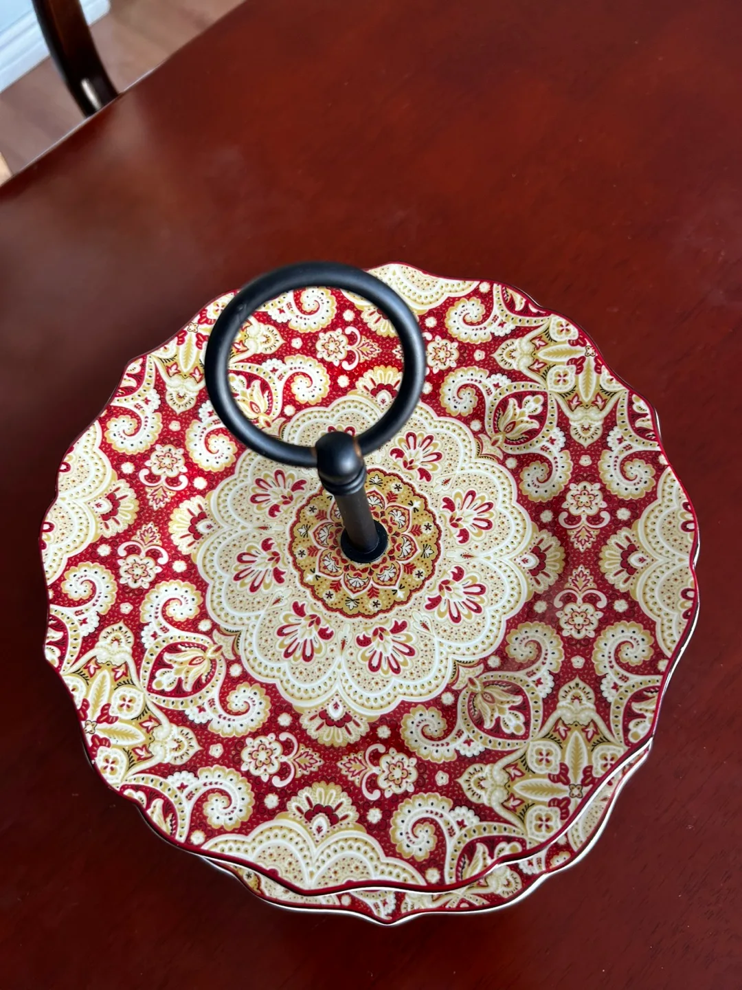 Two-Tiered Serving Stand, Red and Gold Paisley Design image indicator(2)