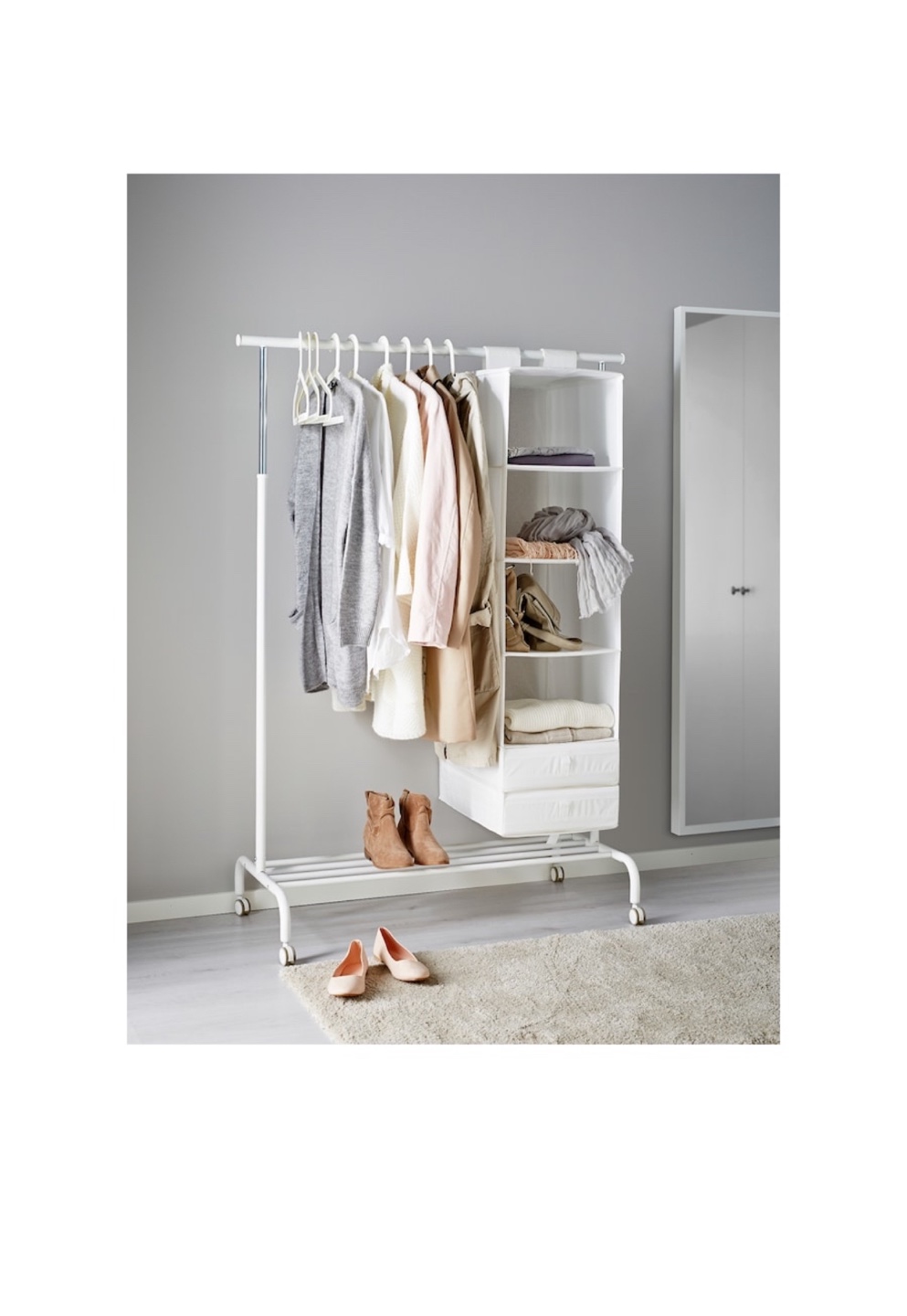 IKEA White Clothing Rack with Wheels