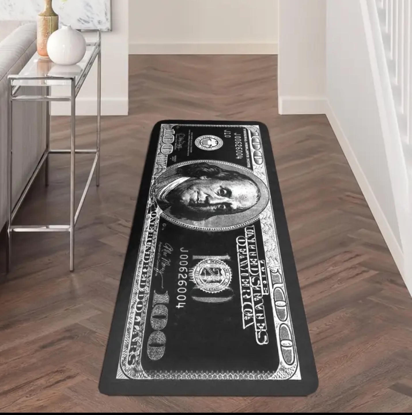 Black and White $100 Bill Runner Rug - photo 2