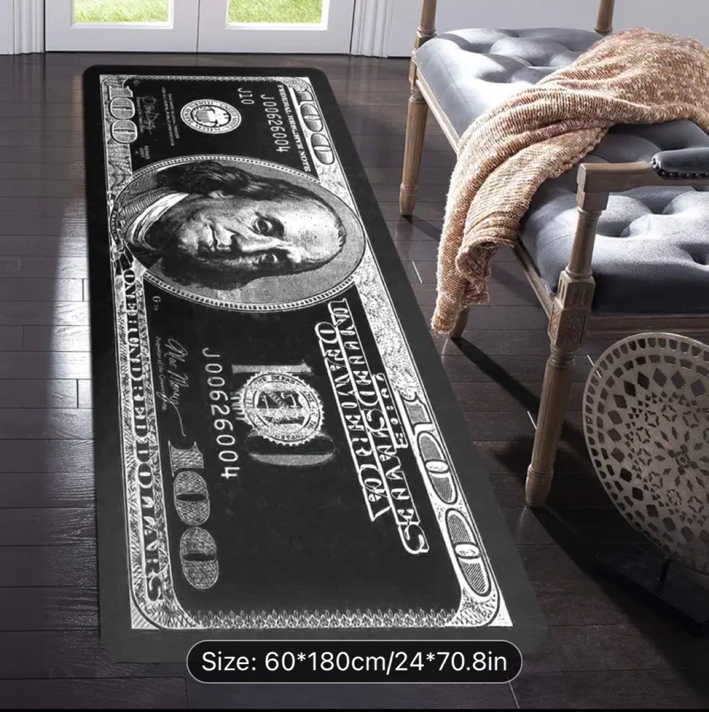 Black and White $100 Bill Runner Rug