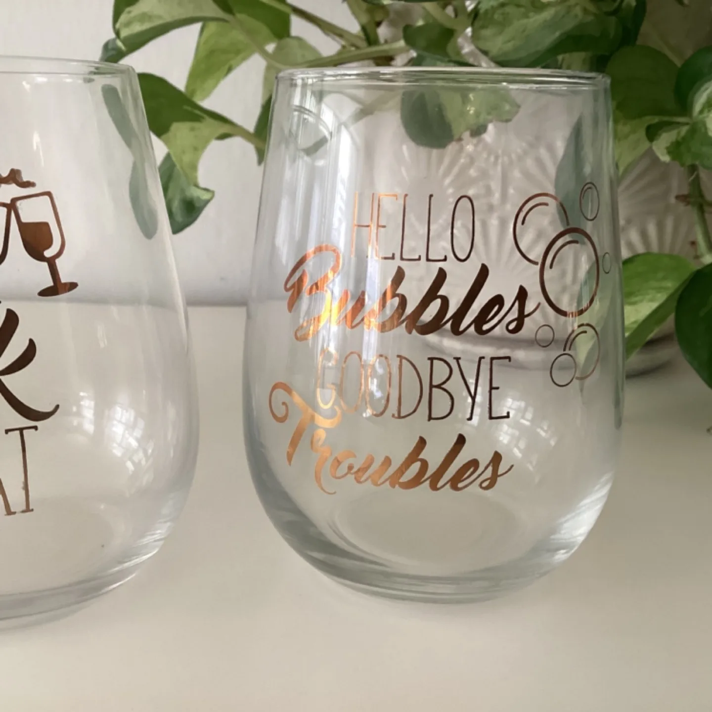 Set of Two Stemless Wine Glasses with Fun Sayings image indicator(3)
