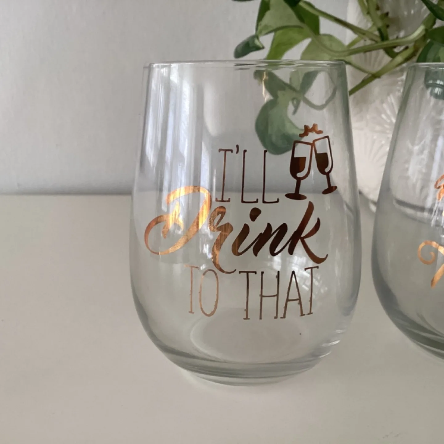 Set of Two Stemless Wine Glasses with Fun Sayings image indicator(2)