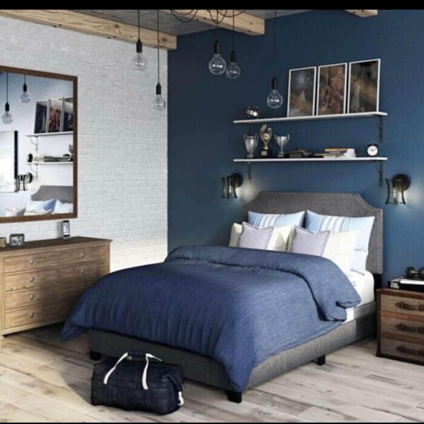 Queen-size upholstered bed frame with headboard