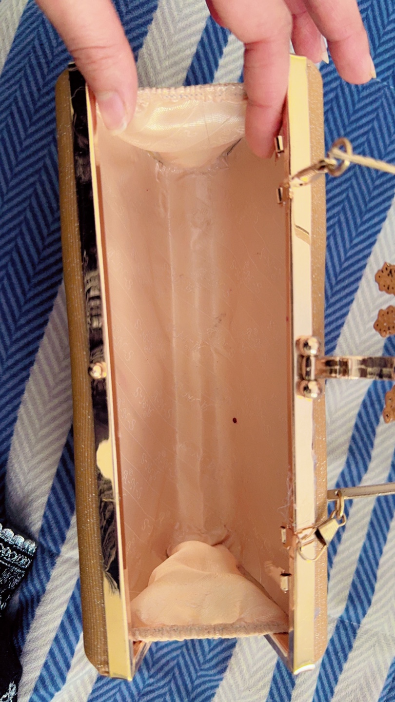 Gold sparkly clutch purse with rose embellishment - photo 2