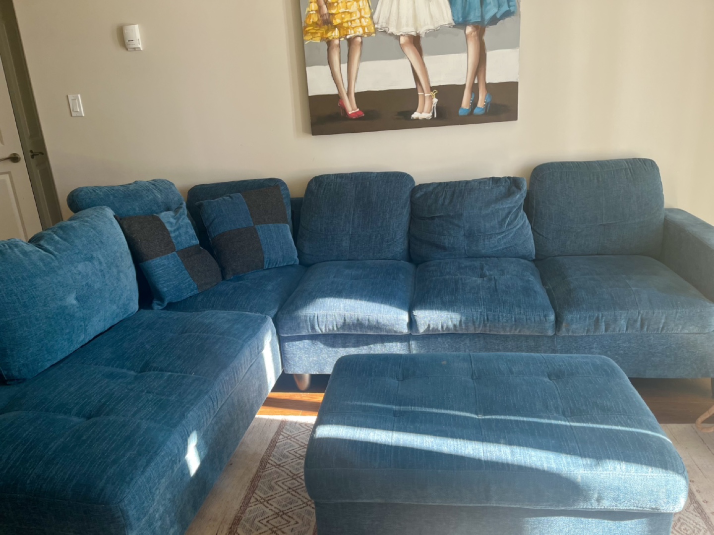 Teal Sectional Sofa with Storage Ottoman