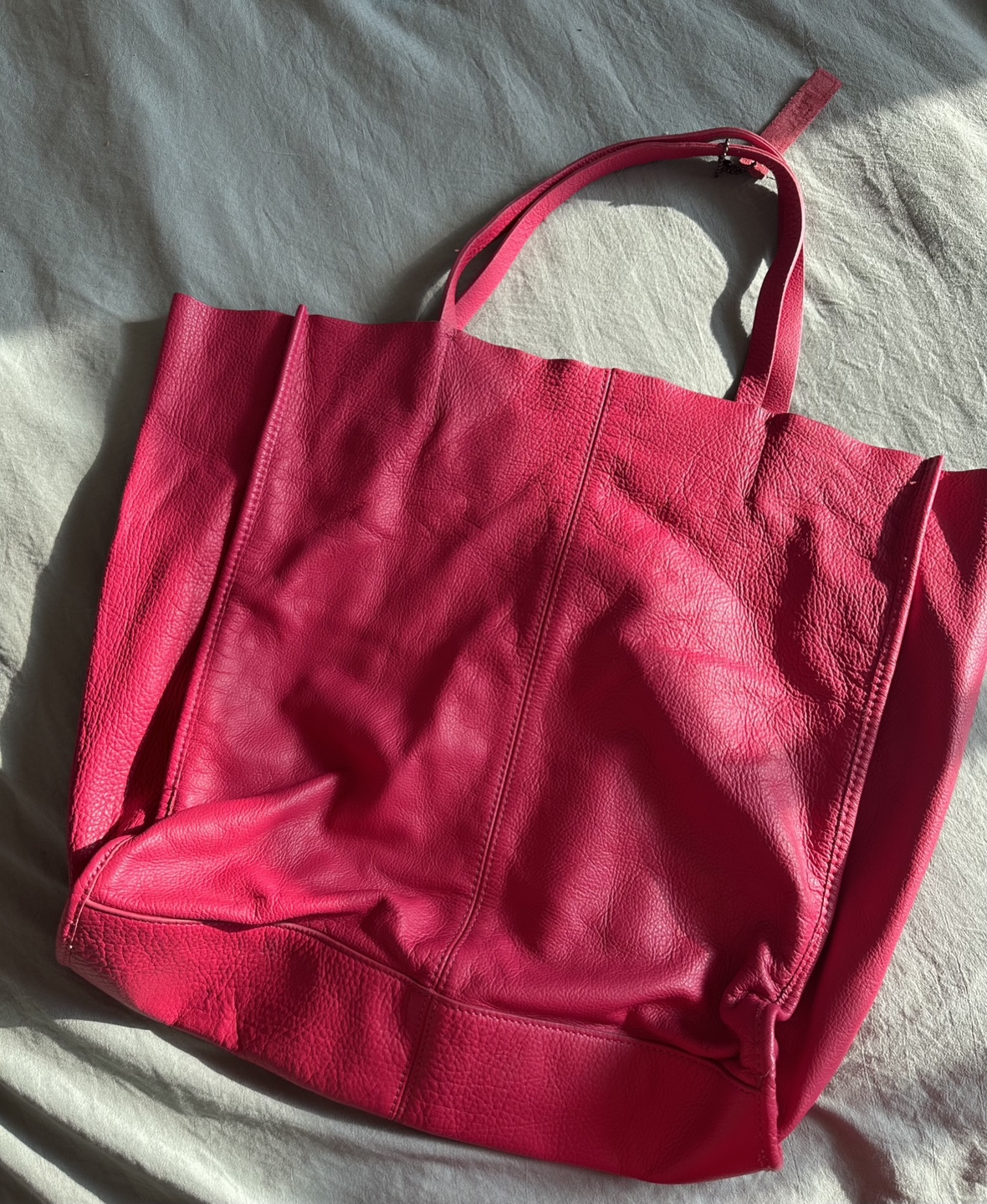 Hot Pink Leather Tote Bag