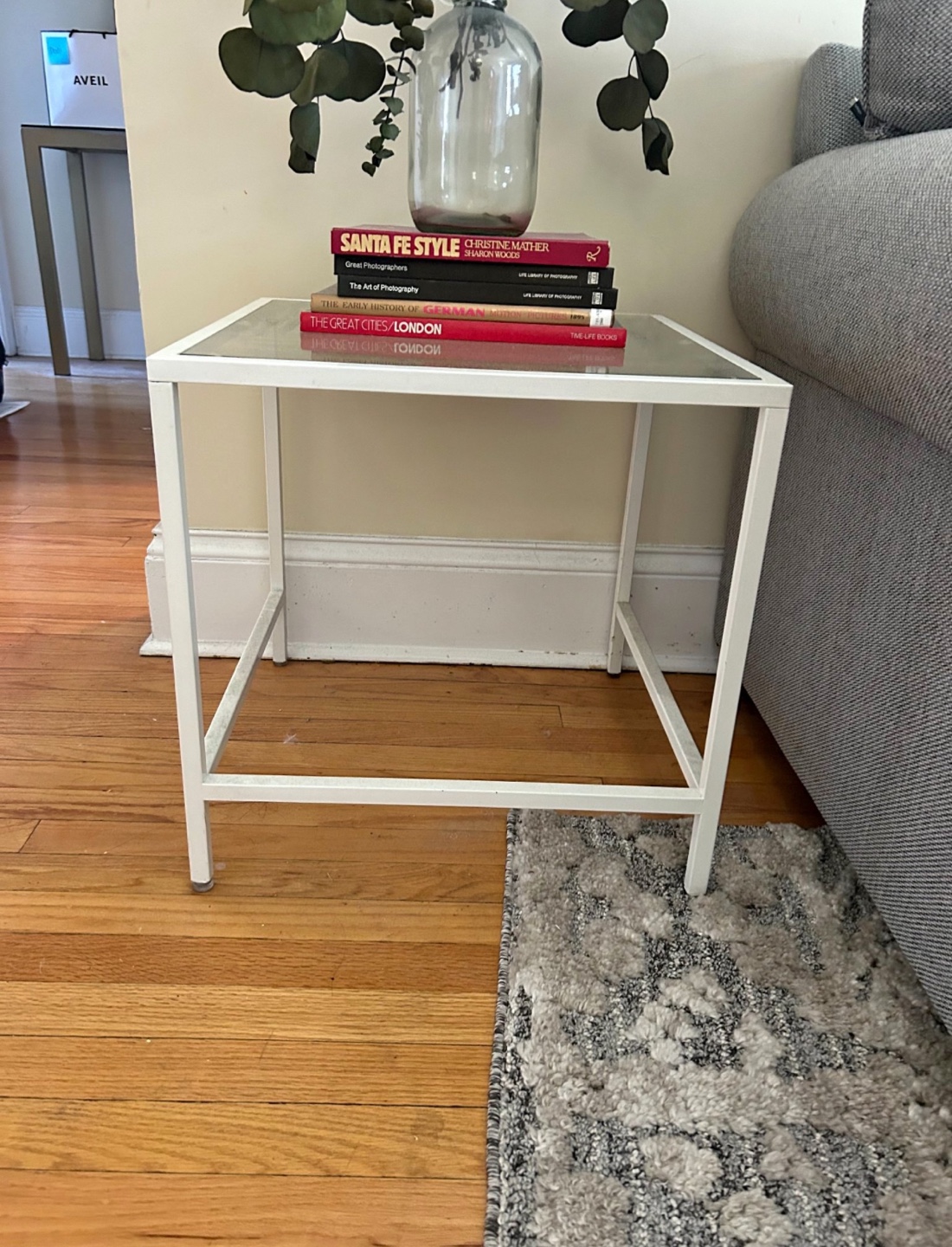 White Metal Square End Table