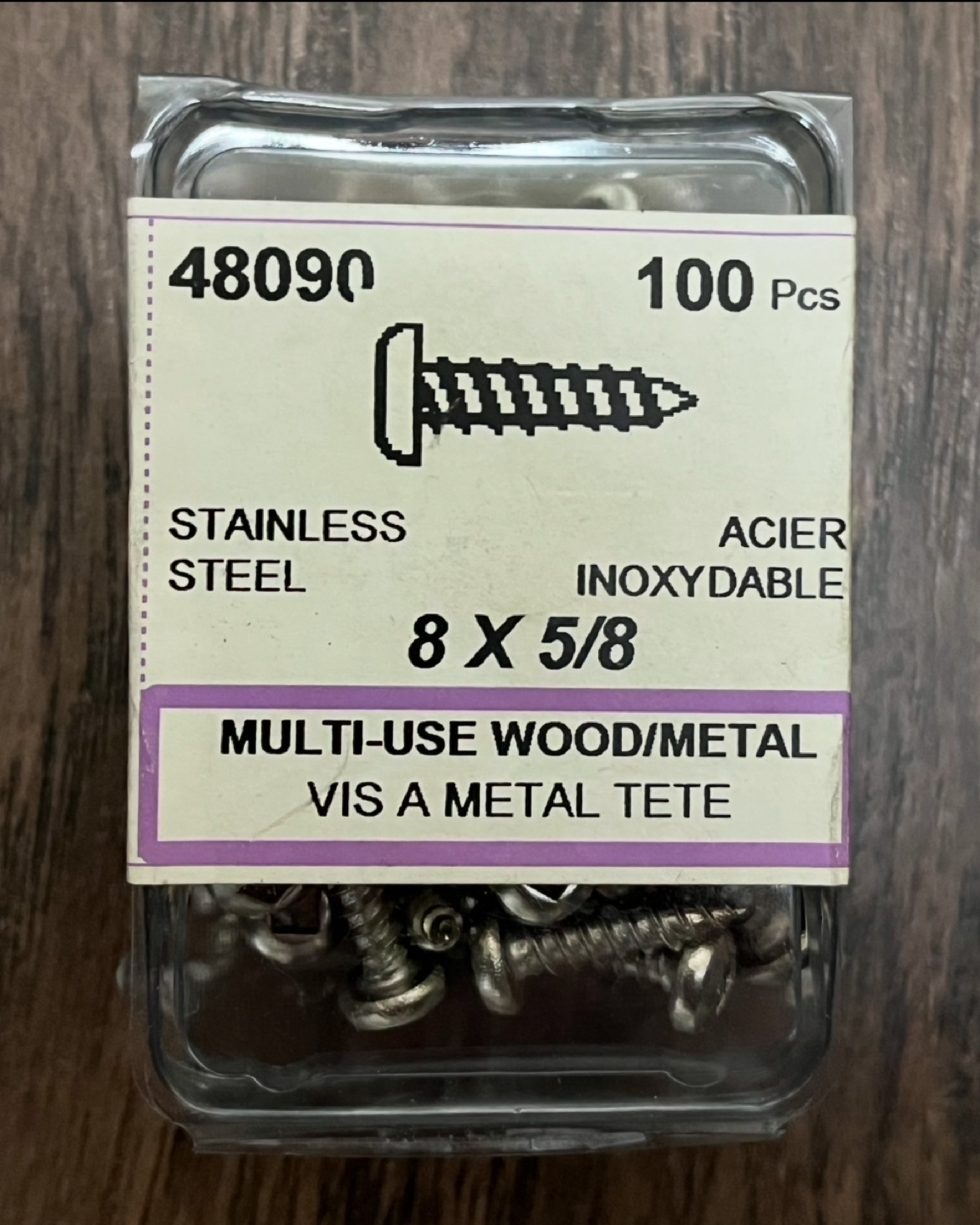 100 Stainless Steel Wood/Metal Screws 8 x 5/8