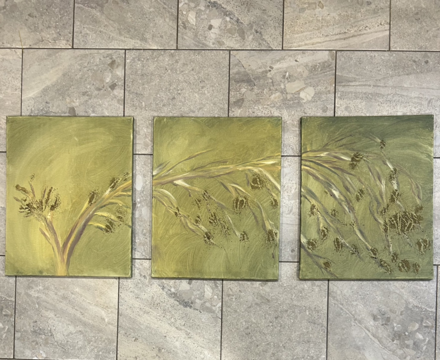 Triptych Olive Green Branch Artwork