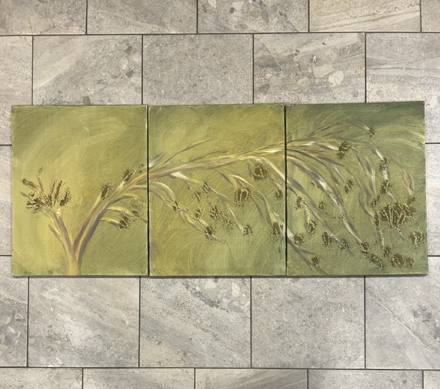 Triptych Olive Green Branch Artwork - photo 2