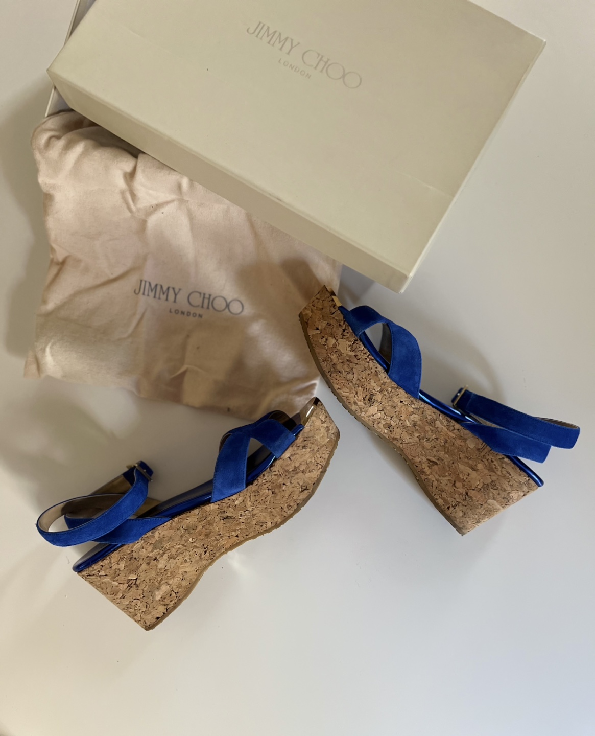 Jimmy Choo Blue Suede Wedge Sandals - photo 3