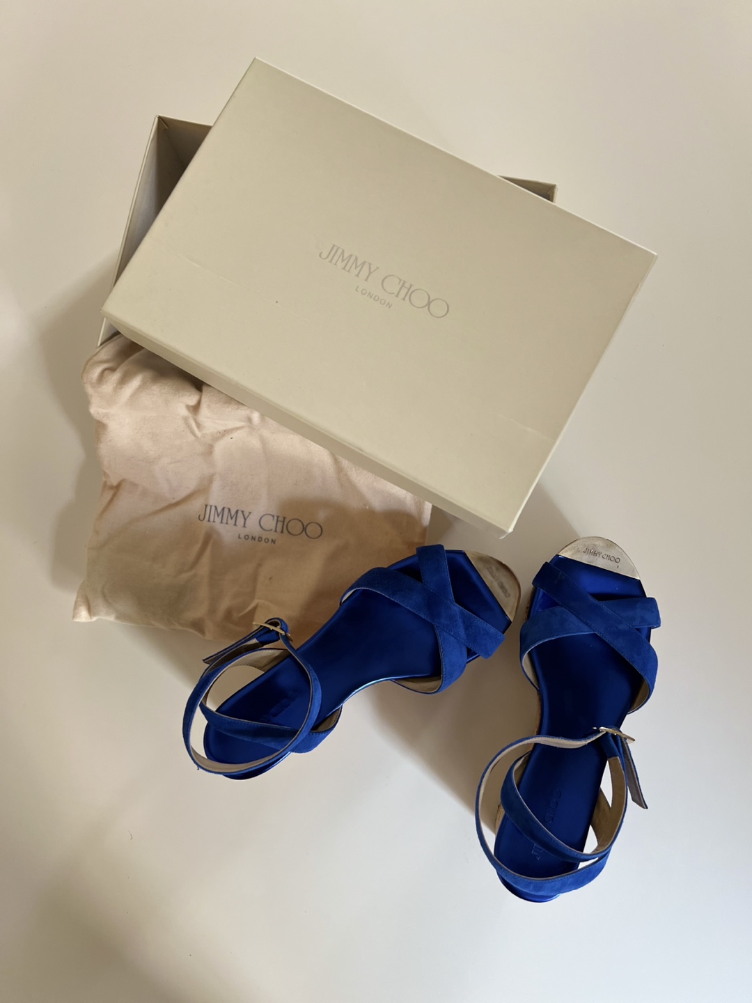 Jimmy Choo Blue Suede Wedge Sandals - photo 2
