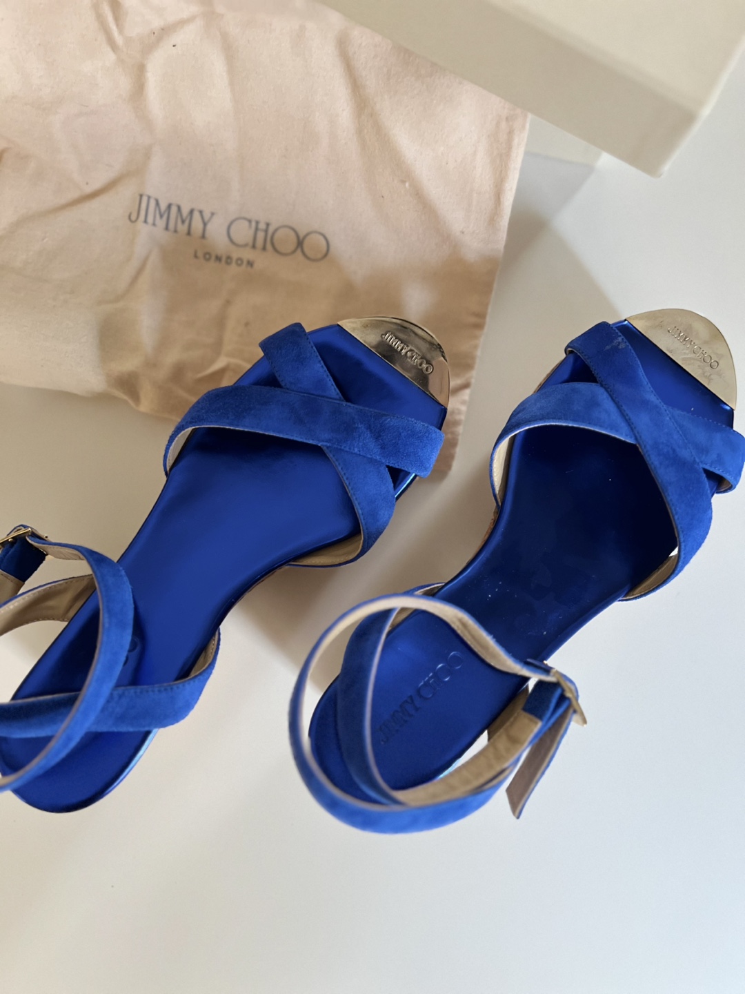 Jimmy Choo Blue Suede Wedge Sandals