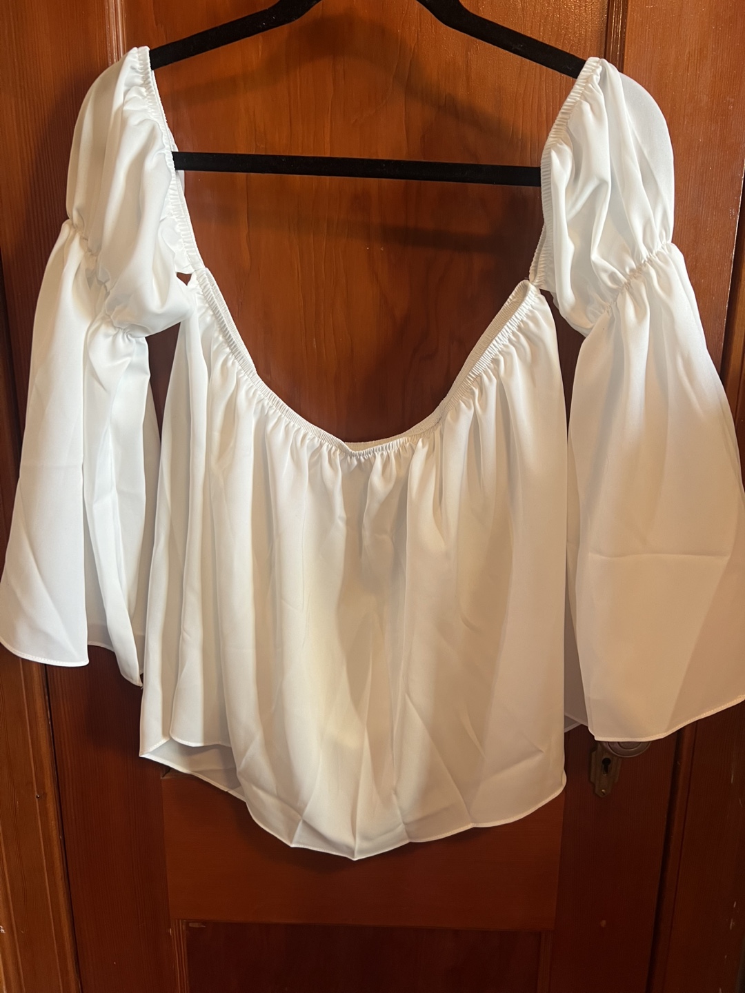White Off-the-Shoulder Bell Sleeve Blouse