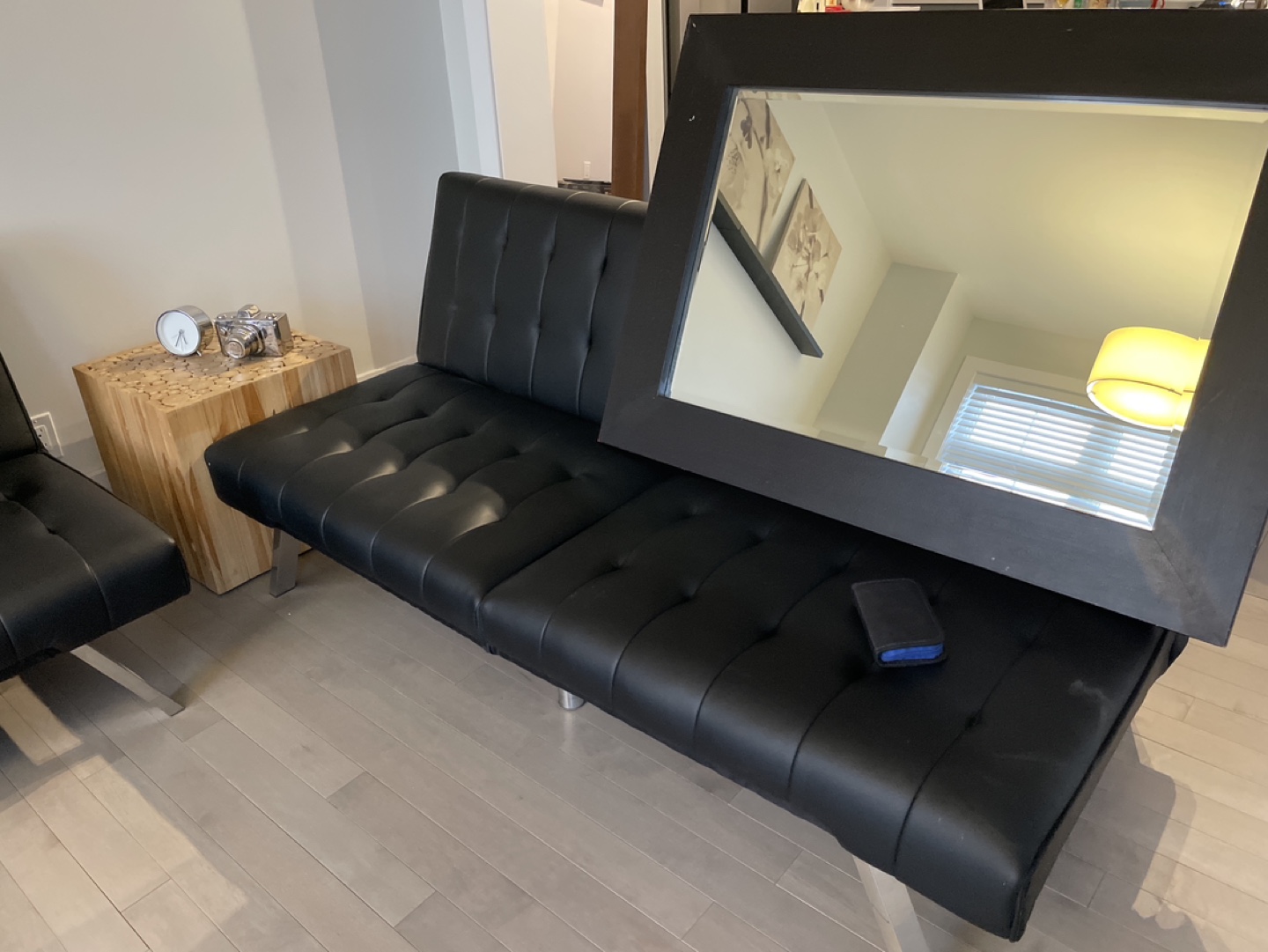 2 Black Faux Leather Futon with end table - photo 2