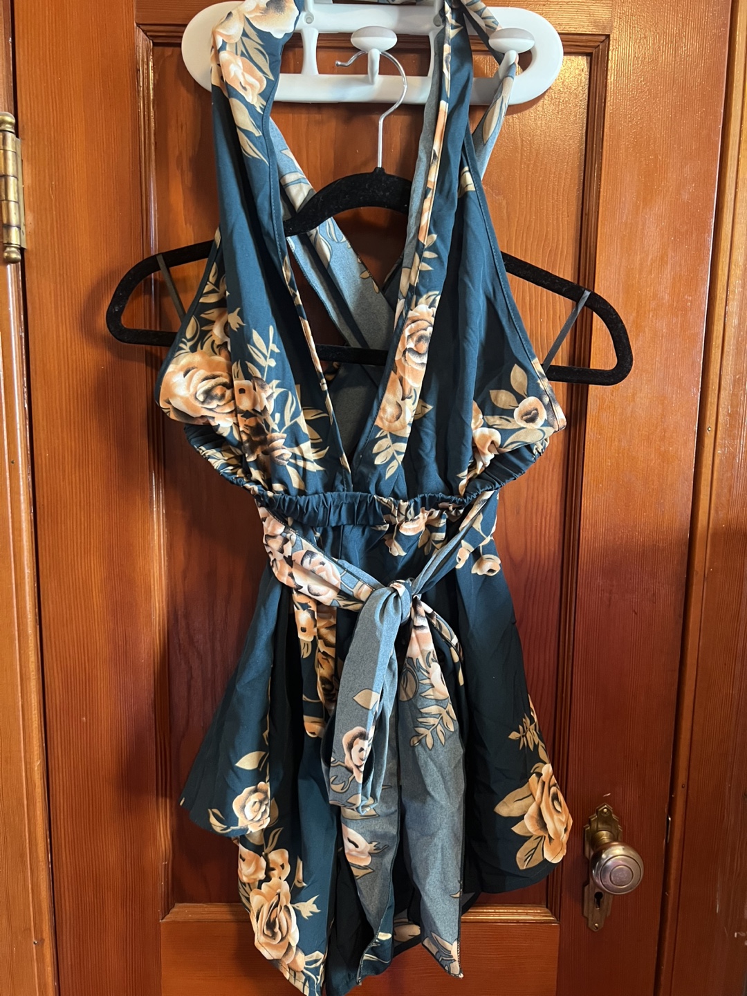 Floral Romper, Teal and Orange