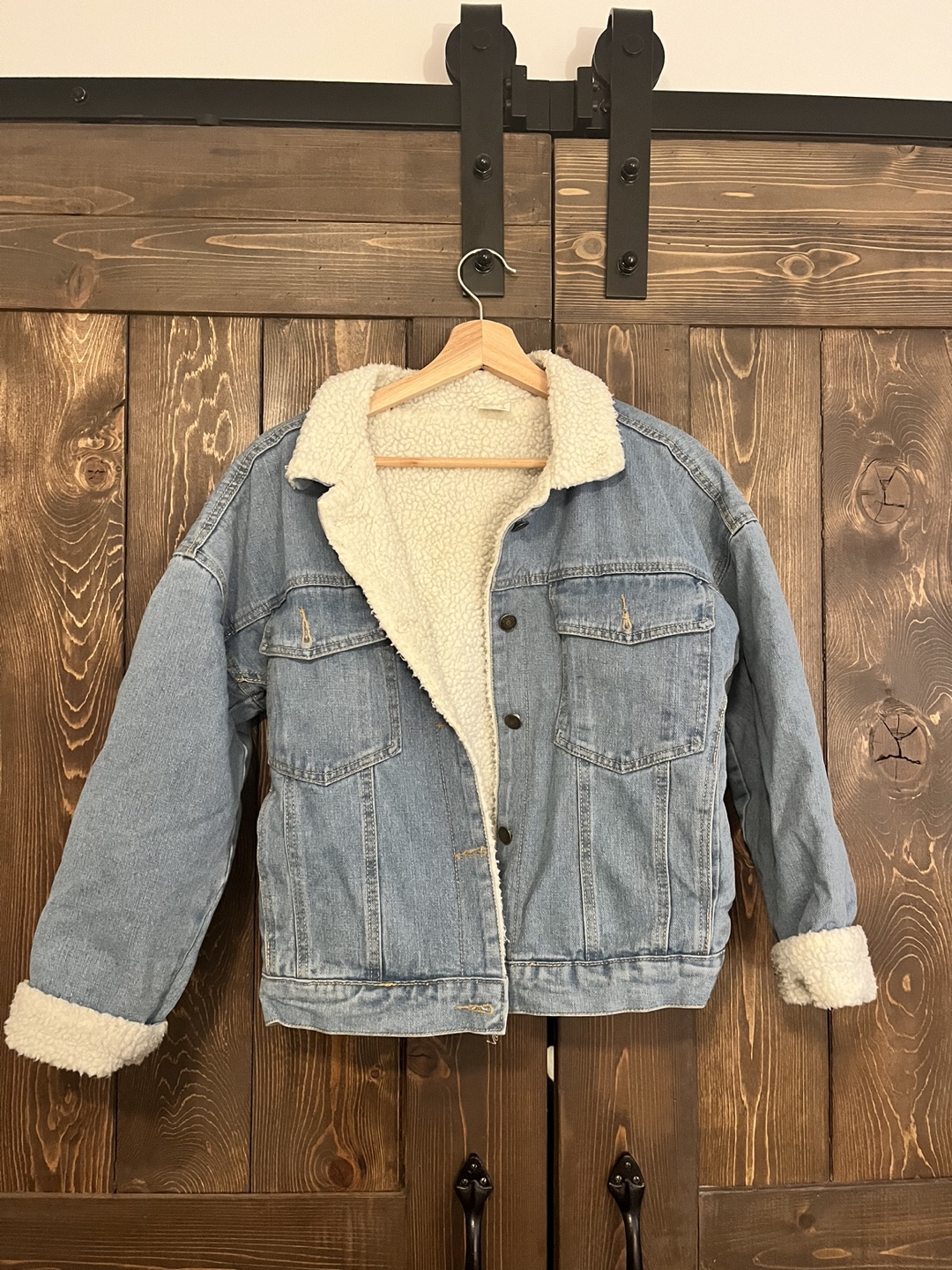 Light Wash Denim Jacket with Sherpa Lining