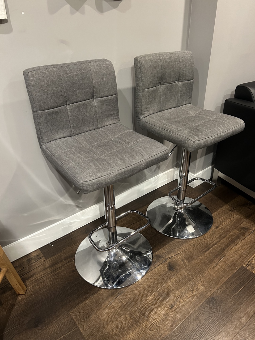 Pair of Grey Fabric Bar Stools