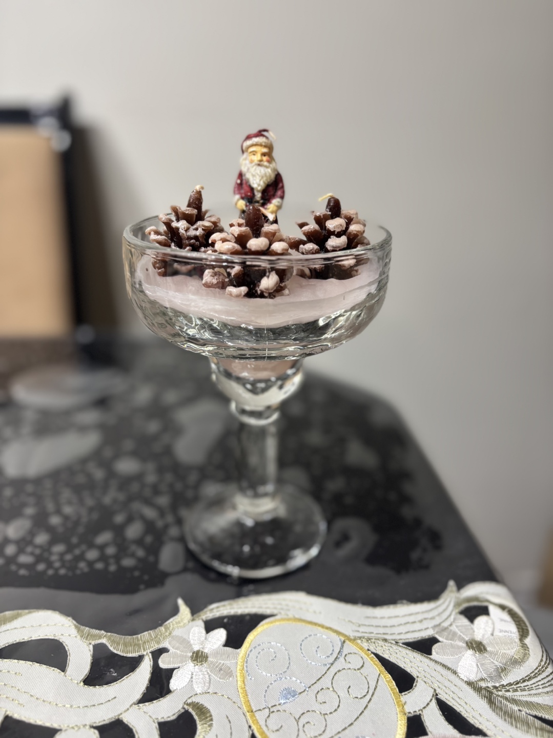 Christmas Candle with Santa & pine cone