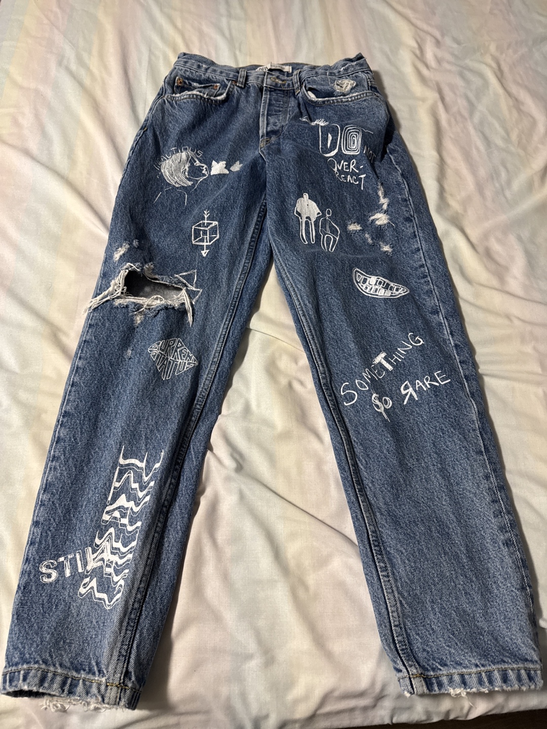 Custom Designed Distressed Denim Jeans - photo 2