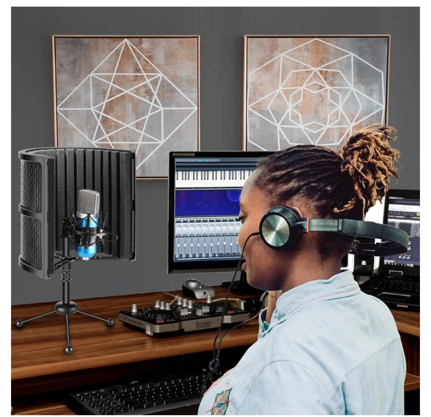 Neewer NW-12 Microphone Isolation Shield with Tripod image indicator(6)