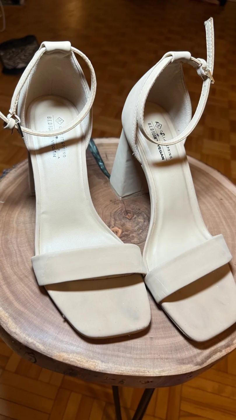 Call It Spring Beige Vegan Block Heel Sandals thumbnail