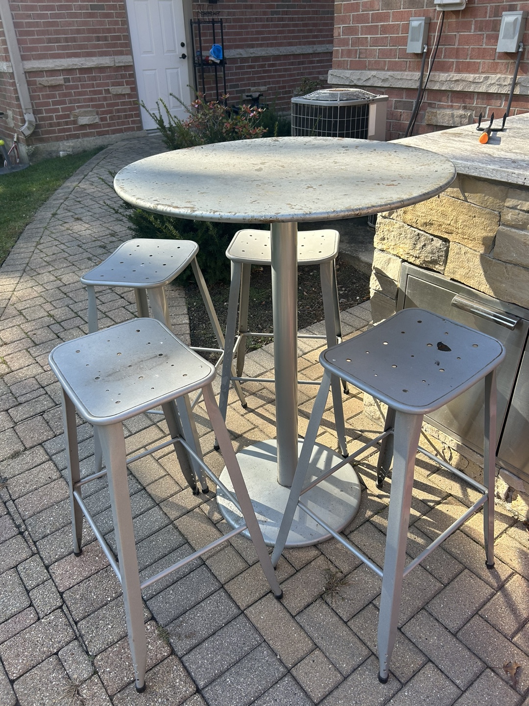 Outdoor Metal Patio Table and Four Stools Set