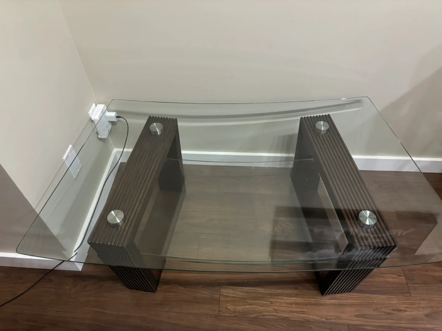 Modern Glass Coffee Table with Dark Brown Wood Frame 🇨🇦 image indicator(3)