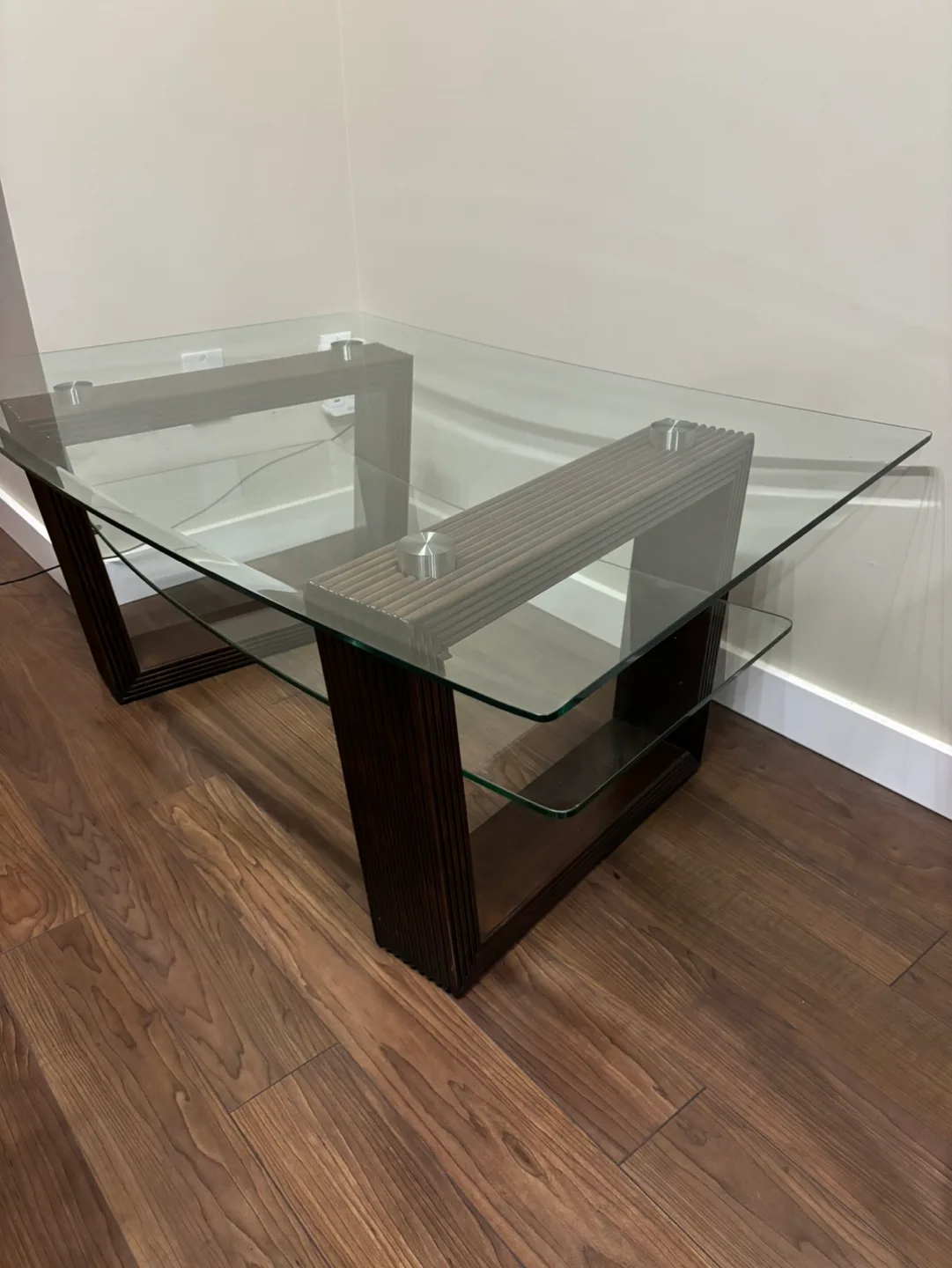 Modern Glass Coffee Table with Dark Brown Wood Frame 🇨🇦 image indicator(2)