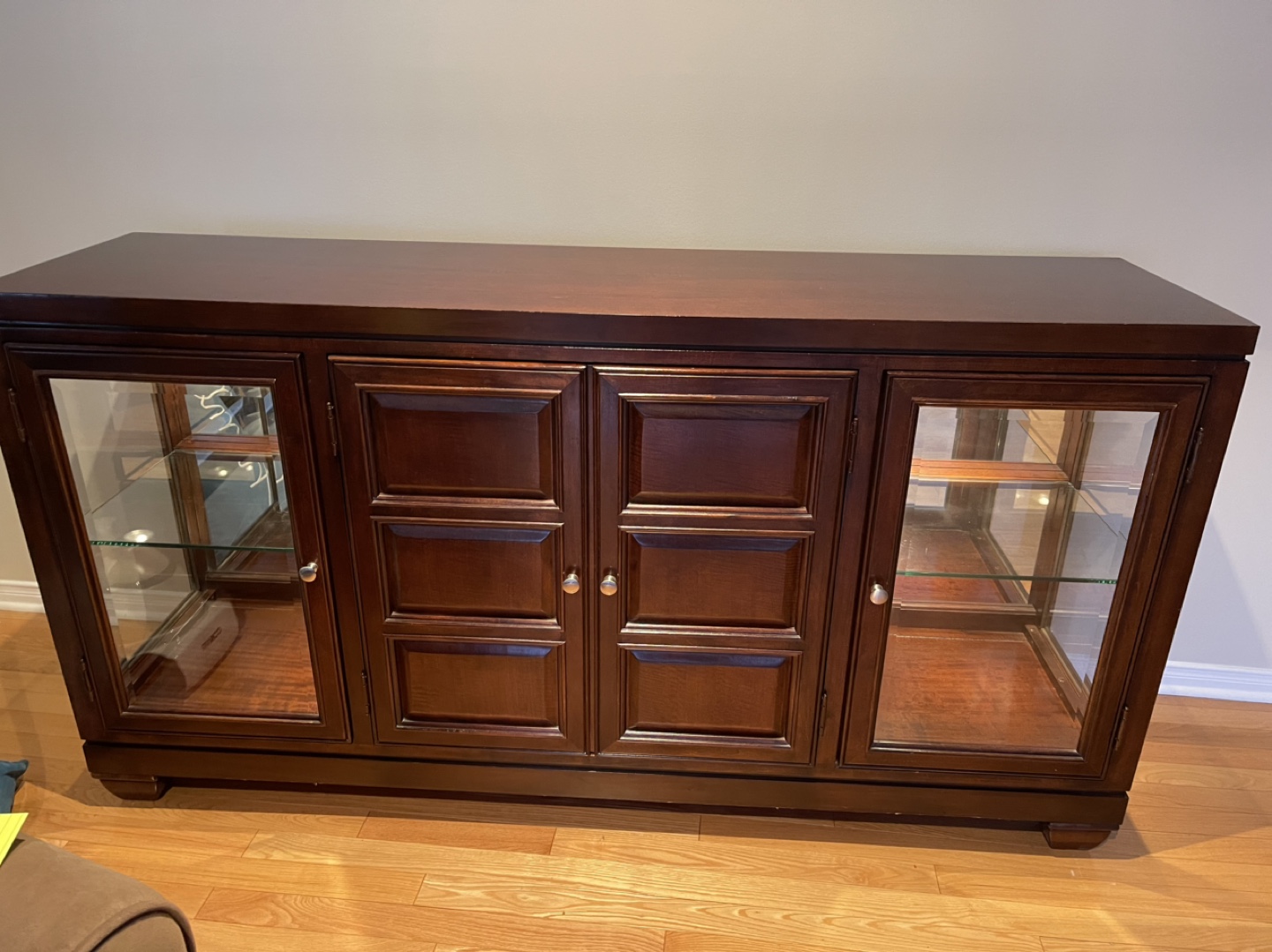 Dark Brown Wood Buffet/Sideboard with Glass Doors