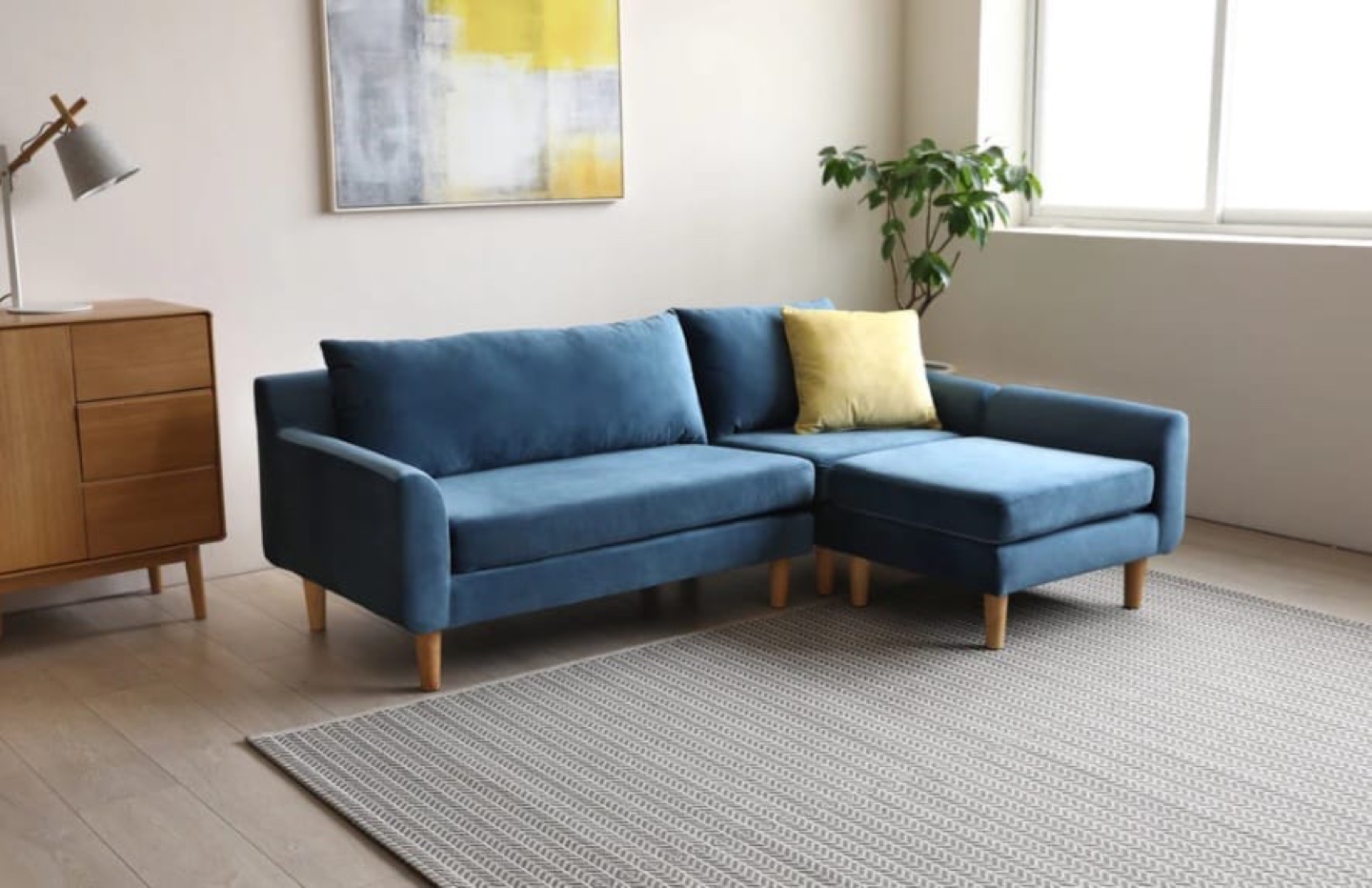Blue Velvet Sectional Sofa with Ottoman - photo 2
