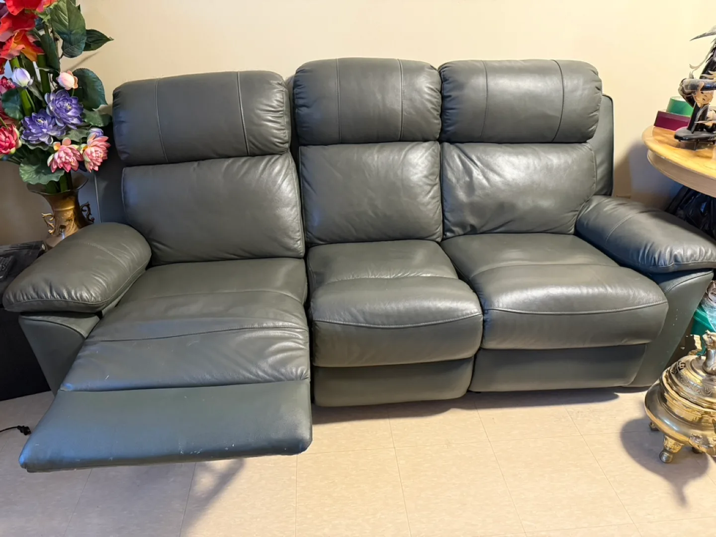 Grey Leather Recliner Sofa thumbnail