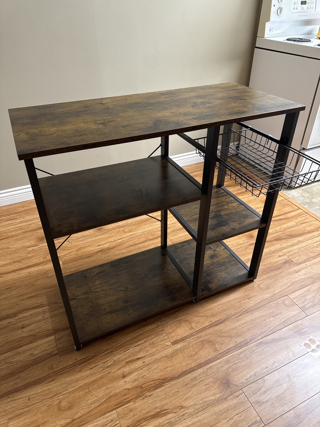 Rustic Brown Kitchen Cart with Metal Frame - photo 3