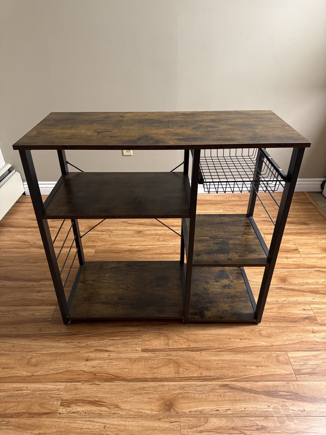 Rustic Brown Kitchen Cart with Metal Frame