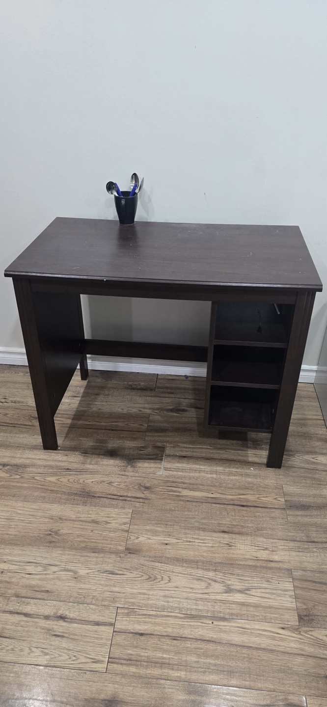 Dark brown wooden desk with shelving - photo 2