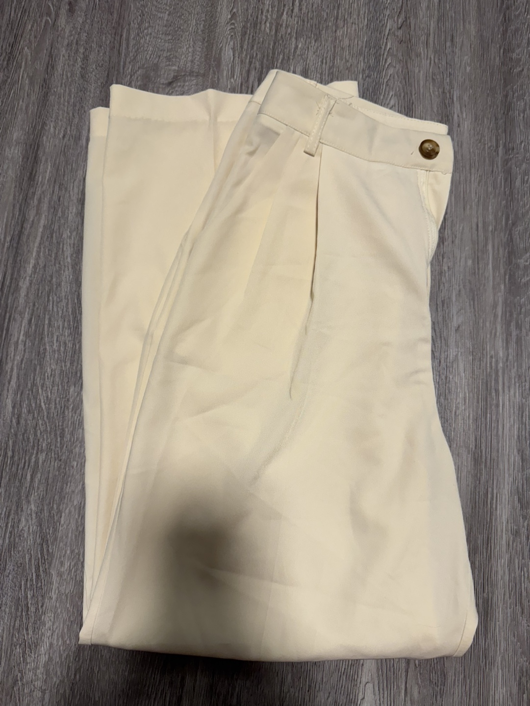 Cream-coloured High-Waisted Wide Leg Pants - Size Small