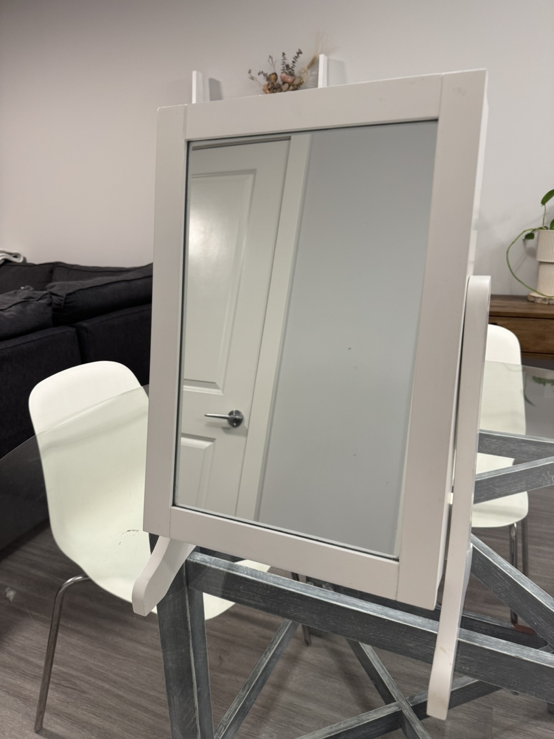 White Wooden Jewellery Armoire with Mirror